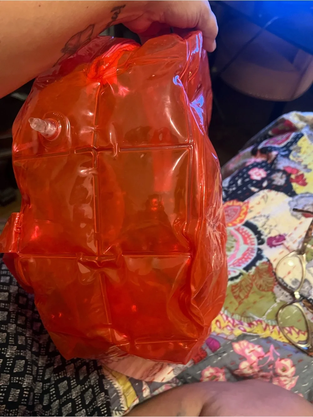 1990s Inflatable Bubble Backpack Neon Red PVC Y2K Blow-Up Rave Bag Festival